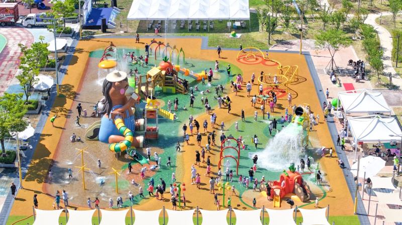 마동근린공원 꿈빛놀이터 물놀이장 (중마동, 어린이 물놀이장, 항공사진, 드론, 헬리캠)