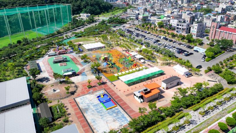 마동근린공원 꿈빛놀이터 물놀이장 (중마동, 어린이 물놀이장, 항공사진, 드론, 헬리캠)