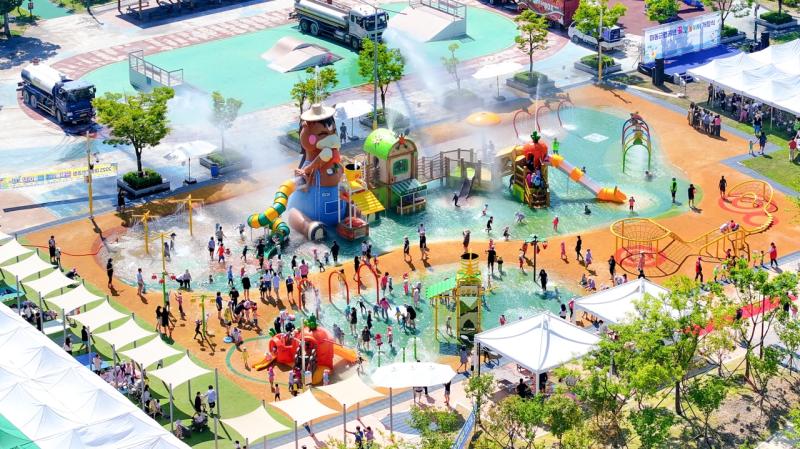 마동근린공원 꿈빛놀이터 물놀이장 (중마동, 어린이 물놀이장, 항공사진, 드론, 헬리캠)